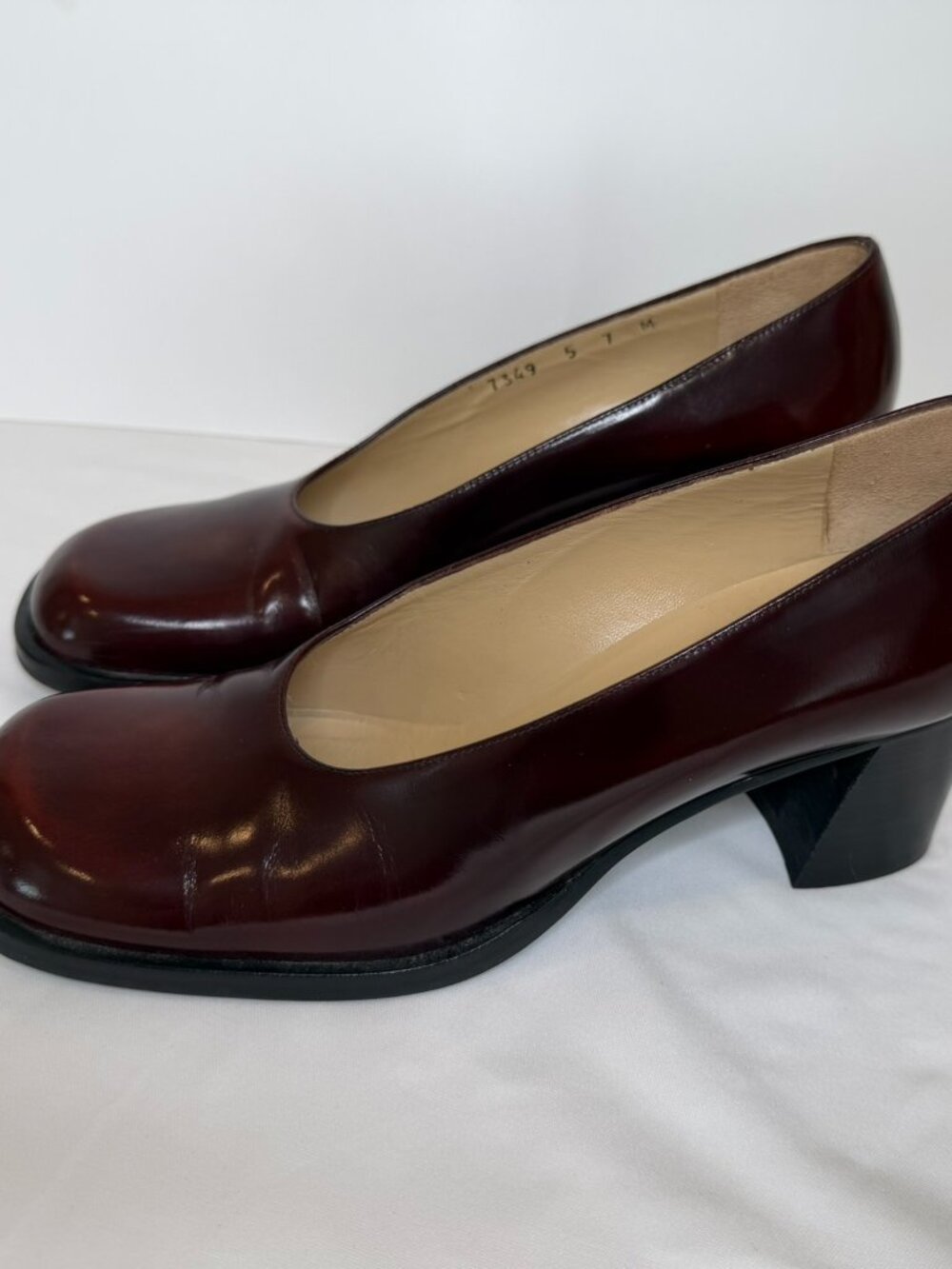Vintage Fieramosca & Co. Italian Leather Block Heel Pumps - Burgundy - Size 7M